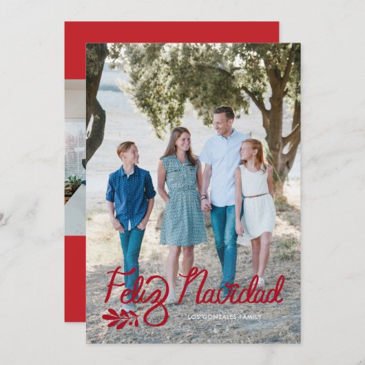 Carte de Noël rouge Feliz Navidad (Devant / Derrière)