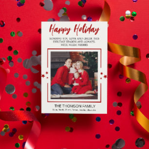 Carte de Noël rouge minimaliste pour les fêtes ave