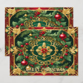 Carte de Noël rouge or vert déco (Devant / Derrière)