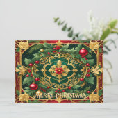 Carte de Noël rouge or vert déco (Debout devant)