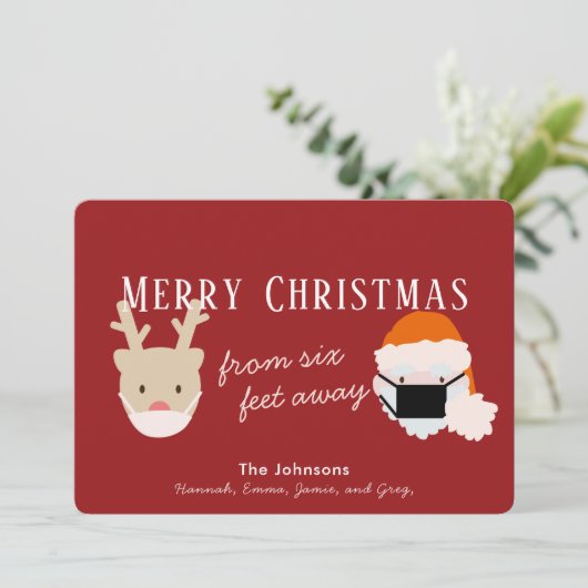 Carte de Noël rouge père Noël & Reindeer (Debout devant)