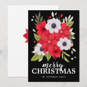 Carte de Noël Rouge Poinsettia Florale Blanche (Devant / Derrière)