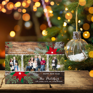 Carte de Noël Rouge Poinsettias en bois foncé