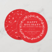 Carte de Noël rouge rond étincelante (Devant / Derrière)