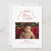 Carte de Noël Rouge Simple Bow Scallopé (Devant)