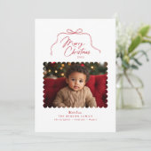 Carte de Noël Rouge Simple Bow Scallopé (Debout devant)