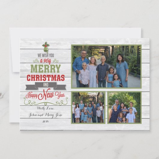 Carte de Noël rouge vert multi-photo (Devant)