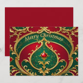 Carte de Noël Rouge Vert Or (Devant / Derrière)