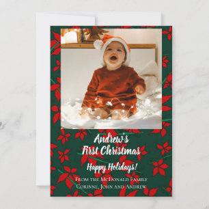 Carte de Noël rouge vert premier Noël de bébé