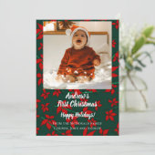Carte de Noël rouge vert premier Noël de bébé (Debout devant)