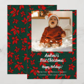 Carte de Noël rouge vert premier Noël de bébé (Devant / Derrière)