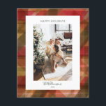 Carte de Noël Rouge Vert Russe Plaid Budget<br><div class="desc">Budget Rouge et vert Abstrait Aquarelle Plaid Rustique Photo Carte de Noël</div>