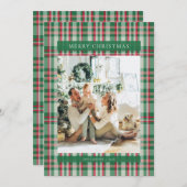 Carte de Noël Rouge Vert Tartan Plaid Photo (Devant / Derrière)