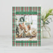 Carte de Noël Rouge Vert Tartan Plaid Photo (Debout devant)