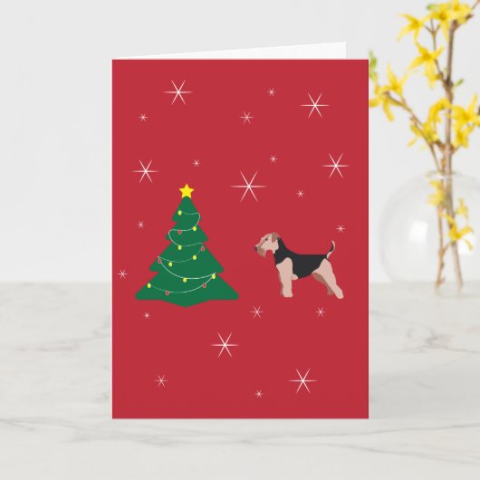 Carte de Noël rouge Welsh Terrier (Fleur jaune)