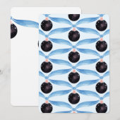 Carte de Noël Ruban Bleu et Ornement Noir (Devant / Derrière)