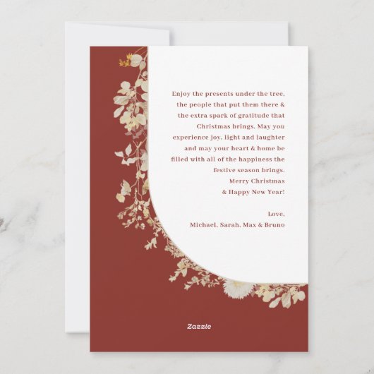 Carte de Noël Rustic Red Gold Wreath (Dos)