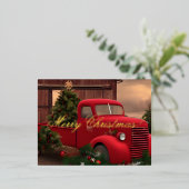 Carte de Noël Rustic Red Truck and Trees (Debout devant)
