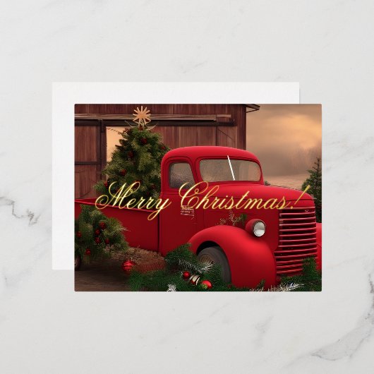 Carte de Noël Rustic Red Truck and Trees (Recto/Verso)