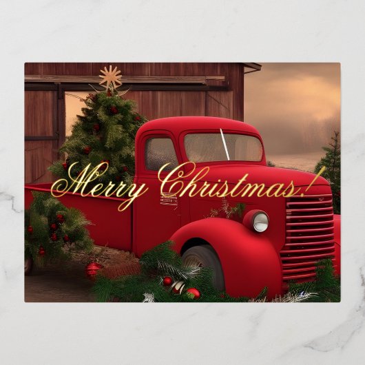 Carte de Noël Rustic Red Truck and Trees (Recto)