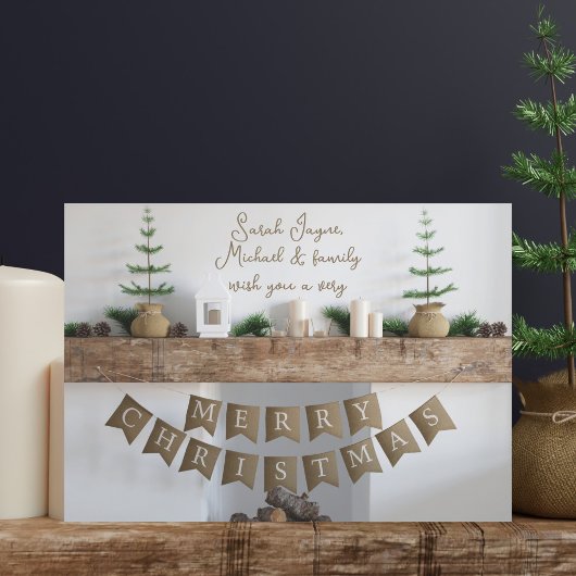 Carte de Noël rustique à cheminée sans photo