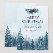 Carte de Noël rustique à l'aquarelle avec des pins (Devant / Derrière)