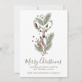 Carte de Noël rustique aquarelle cerf pin (Devant)