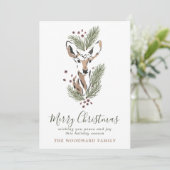 Carte de Noël rustique aquarelle cerf pin (Debout devant)