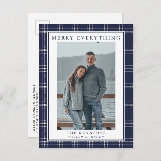 Carte de Noël Rustique bleu moderne (Devant / Derrière)