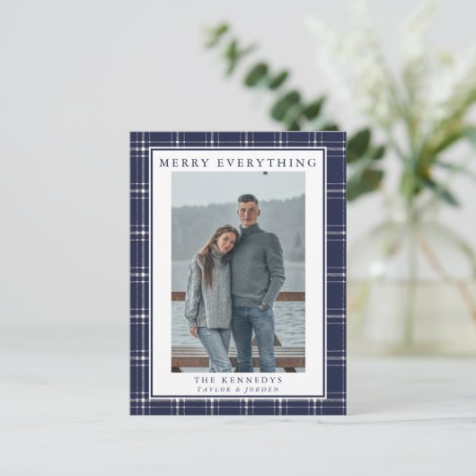 Carte de Noël Rustique bleu moderne (Debout devant)