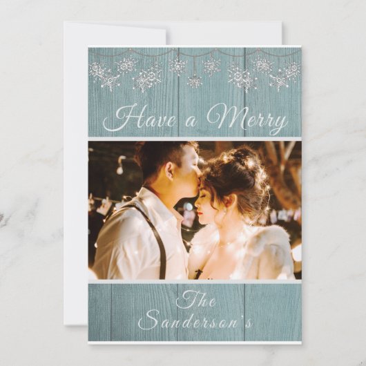 Carte de Noël Rustique bleu vert photo (Devant)