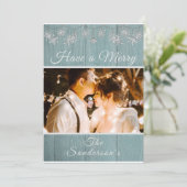 Carte de Noël Rustique bleu vert photo (Debout devant)