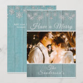 Carte de Noël Rustique bleu vert photo (Devant / Derrière)