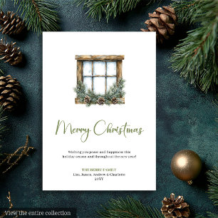 Carte de Noël Rustique Bohème Aquarelle Couronne d