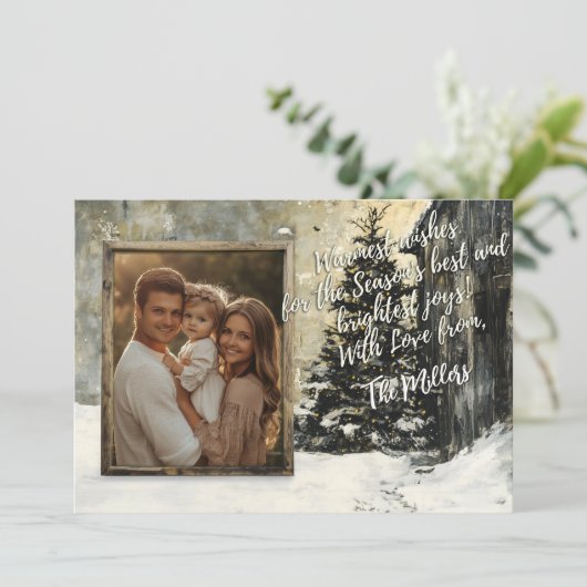 Carte de Noël Rustique de famille avec Snowy Tree (Debout devant)