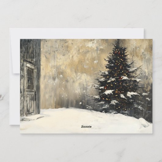 Carte de Noël Rustique de famille avec Snowy Tree (Dos)