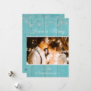 Carte de Noël Rustique en Bois Bleu Joyeux Noël