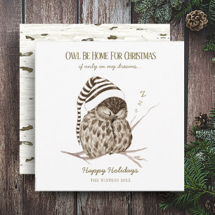 Carte de Noël Rustique en Bois de Hiver Chouette
