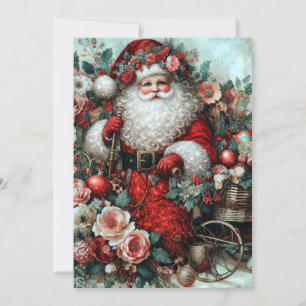 Carte de Noël rustique florale vintage du Père Noë