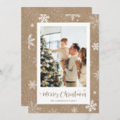 Carte de Noël Rustique Kraft Snowflake (Devant / Derrière)