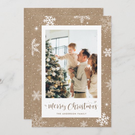 Carte de Noël Rustique Kraft Snowflake (Devant / Derrière)