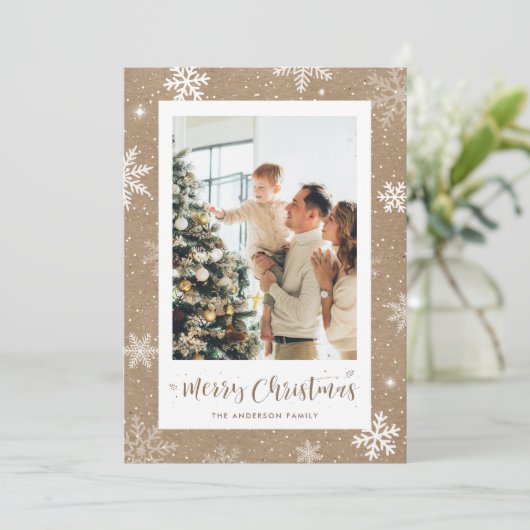 Carte de Noël Rustique Kraft Snowflake (Debout devant)