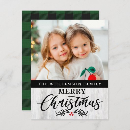 Carte de Noël Rustique moderne en bois (Devant / Derrière)