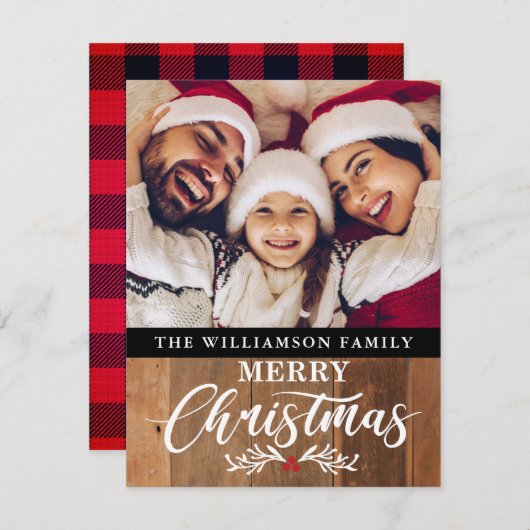 Carte de Noël Rustique moderne en bois (Devant / Derrière)