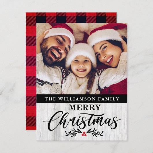 Carte de Noël Rustique moderne en bois (Devant / Derrière)