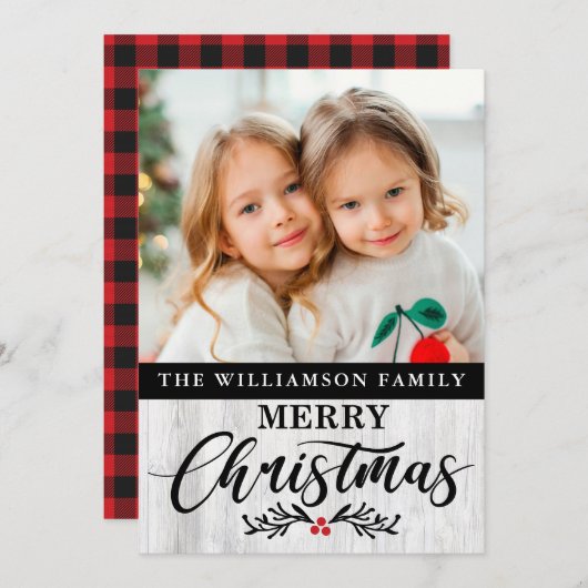 Carte de Noël Rustique moderne en bois (Devant / Derrière)