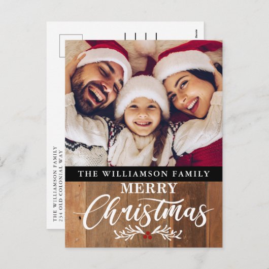 Carte de Noël Rustique moderne en bois (Devant / Derrière)