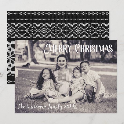 Carte de Noël Rustique Noir & Blanc 1 Photo (Devant / Derrière)
