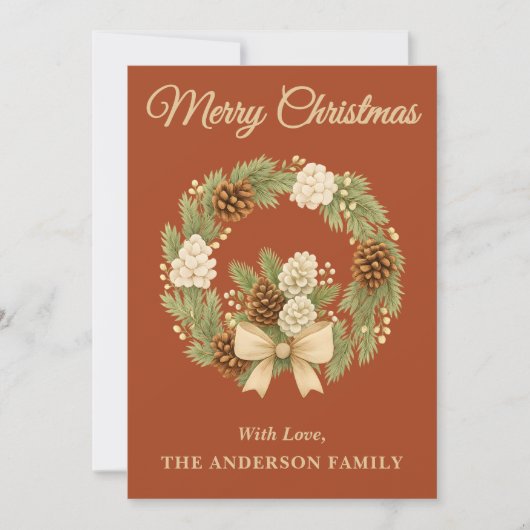 Carte de Noël Rustique Pine Green Vacances Wreath (Devant)