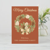 Carte de Noël Rustique Pine Green Vacances Wreath (Debout devant)